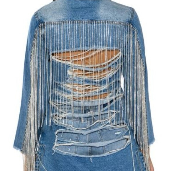 Rhinestone Long Denim Jacket. - Picture 3 of 4